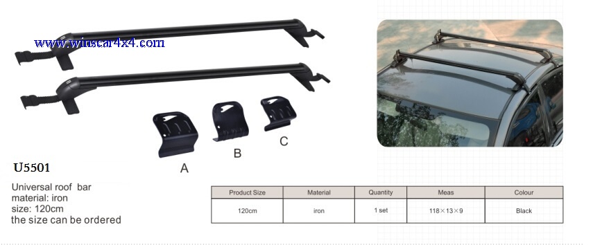 U5501-Universal Roof Bar with 3 Adapters A & B & C to Fit All Cars 120cm